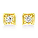 10K Yellow Gold Plated .925 Sterling Silver 1/10 Cttw Miracle-Set Diamond Square Stud Earrings (K-L Color, I2-I3 Clarity)
